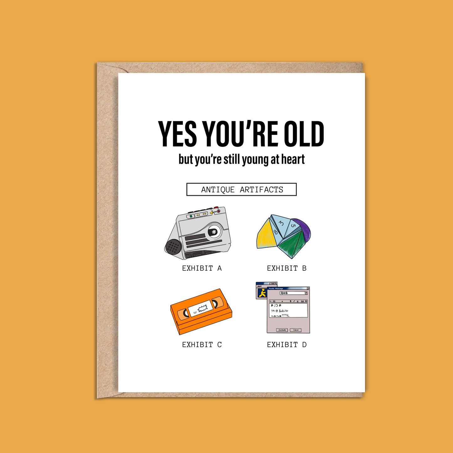 Buy 90s Antique Birthday 4.25x5.5” A2 pop culture, millennial, nostalgic retro greeting cards from Goods Made By Digitrillnana, Ashley Fletcher. Black Woman Owned. Eco-friendly recycled cards.