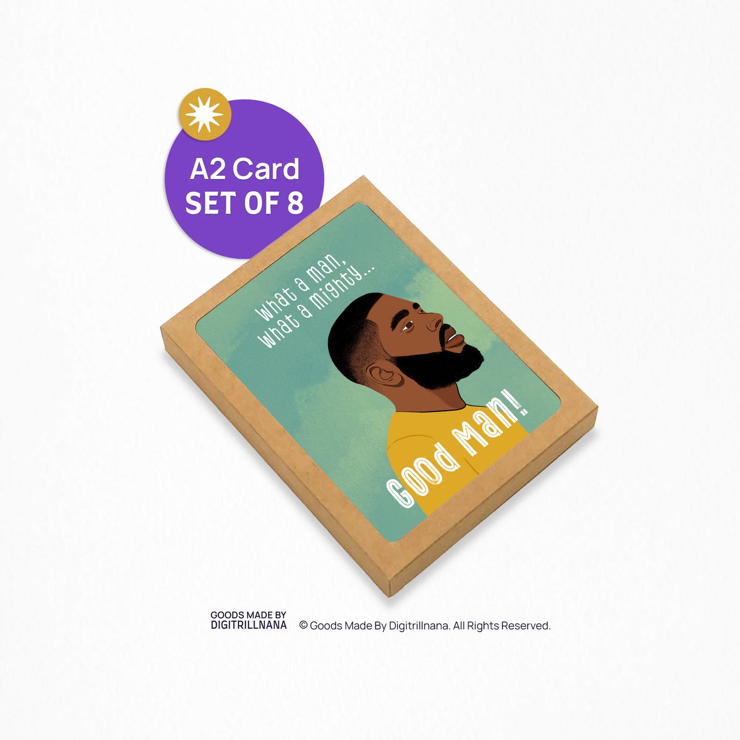 Buy A Good Man 4.25x5.5” A2 African American Father's Day Dad greeting card, Card for Husband from Goods Made By Digitrillnana, Ashley Fletcher. Eco-friendly card. Black Woman Owned. Gifts celebrating Black, African-American culture. Perfect everyday card celebrating Black men!