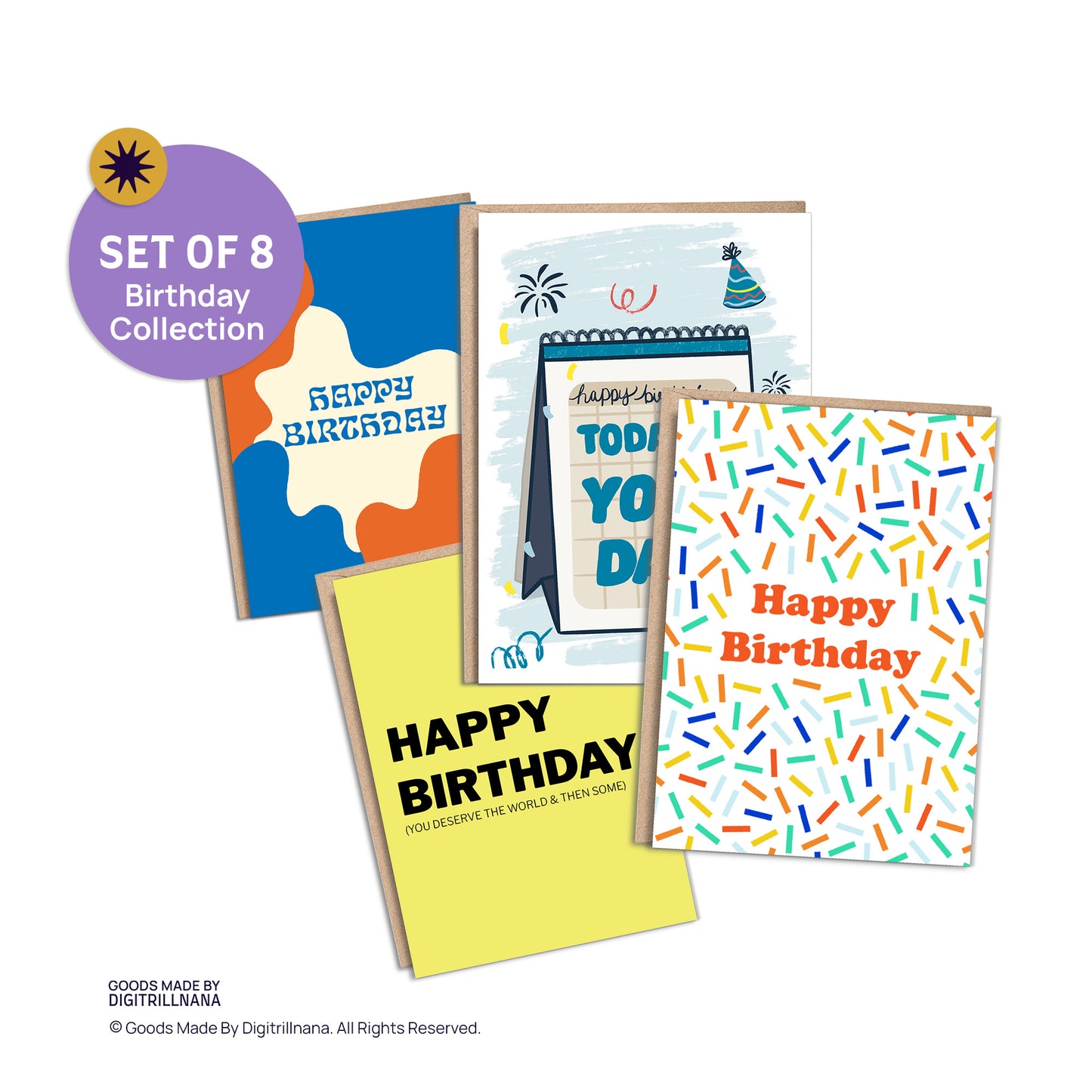 Birthday Cards, Assorted Box of 8