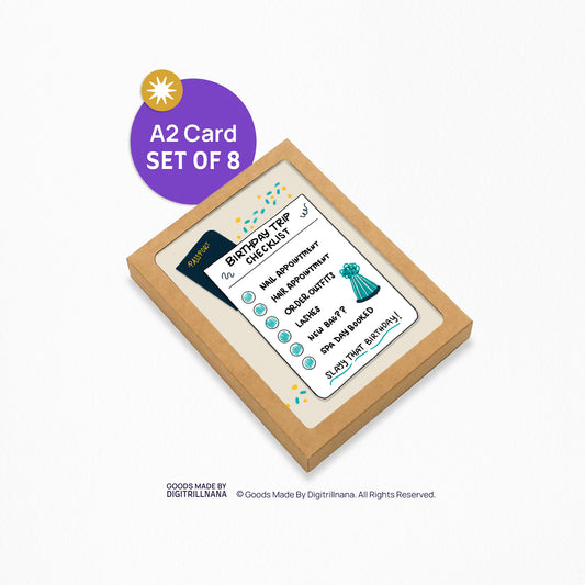 Birthday Trip 4.25x5.5” A2, celebrate, birthday card, travel card, wish list greeting card from Goods Made By Digitrillnana, Ashley Fletcher. Black Woman Owned. Perfect card for a birthday trip gift! Eco-friendly recycled cards.