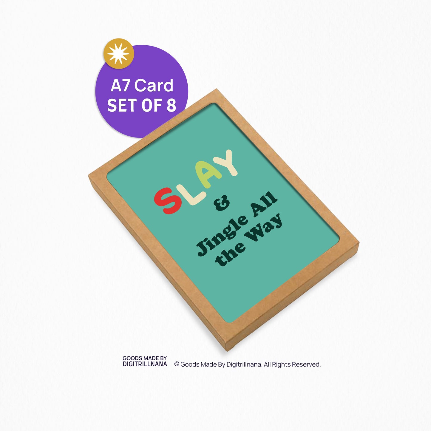 Christmas Slay & Jingle All the Way! 5x7” holiday Christmas greeting card from Goods Made By Digitrillnana, Ashley Fletcher. Black Woman Owned. Text Card, Jingle Bells, Santa, Christmas card. Perfect card for your Christmas gift!