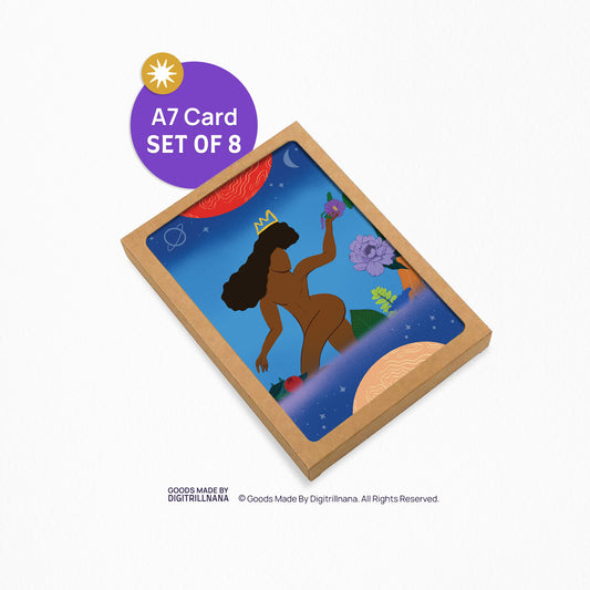 Earth Goddess 5x7” greeting cards from Goods Made By Digitrillnana, Ashley Fletcher. Black Woman Owned. Perfect card to celebrate a Black Woman! Blank inside. Sisterhood cards.