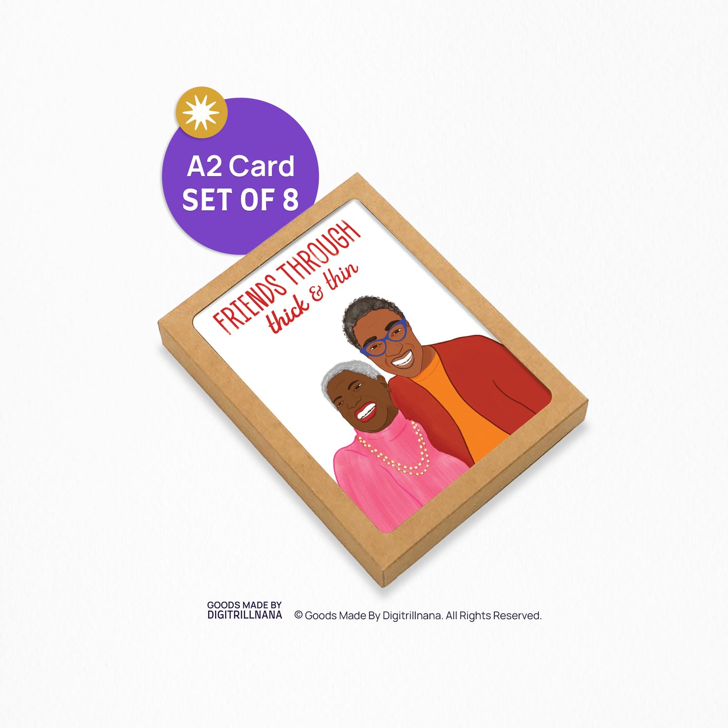 Buy Friends Forever 4.25x5.5” A2 Everyday love and Galentine's Day greeting card. Best Friends Card, Sisterhood Card, African American Card from Goods Made By Digitrillnana, Ashley Fletcher. Relationship, anniversary, and friendship cards for Childhood friend, Elderly Black Women. Black Woman Owned.