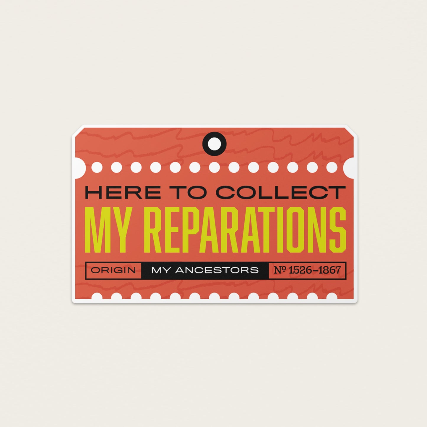 Reparations high quality vinyl waterproof and scratch resistant sticker from Goods Made By Digitrillnana. Perfect for laptops, water bottles, phone cases, luggage, journals, and more!