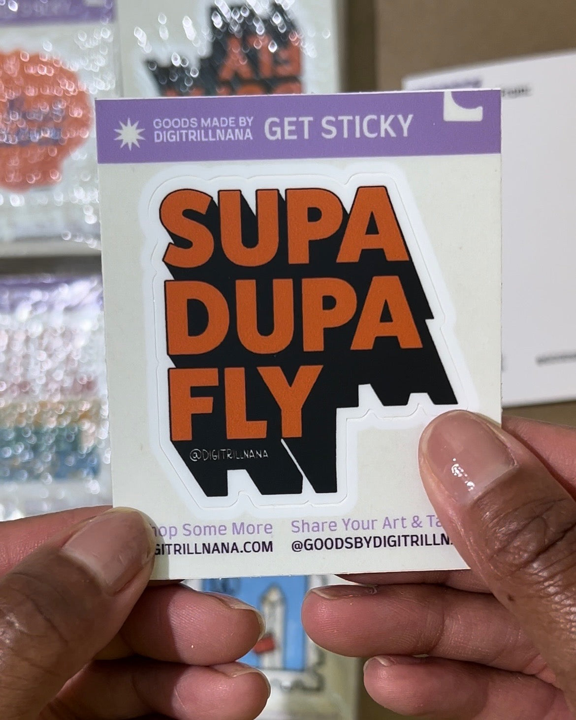 2 x 2” 3D sticker with the words Supa Dupa Fly in the color burnt orange with a black stroke and black 3D shadow. Kiss cut high quality vinyl waterproof stickers for laptops, water bottles, luggage, journals, and more!