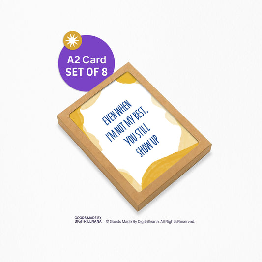 You Showed Up 4.25x5.5” A2 Thank you, celebrate, friendship, gratitude, support greeting cards from Goods Made By Digitrillnana, Ashley Fletcher. Black Woman Owned. Perfect card to say thank you to a friend!