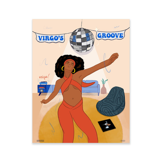 Virgo's Groove 11x14"  art print from Goods Made By Digitrillnana, Ashley Fletcher. Virgo, zodiac, horoscope art print, Black Woman art. Beyoncé Renaissance art print. Perfect for home decor, wall art, art prints, and more! Black Woman Owned.