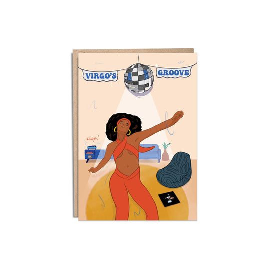Virgo's Groove Happy Birthday 5x7” greeting cards from Goods Made By Digitrillnana, Ashley Fletcher. Virgo, horoscope, zodiac card. Beyoncé Renaissance card. Black Woman Owned. Perfect birthday card for September birthdays!