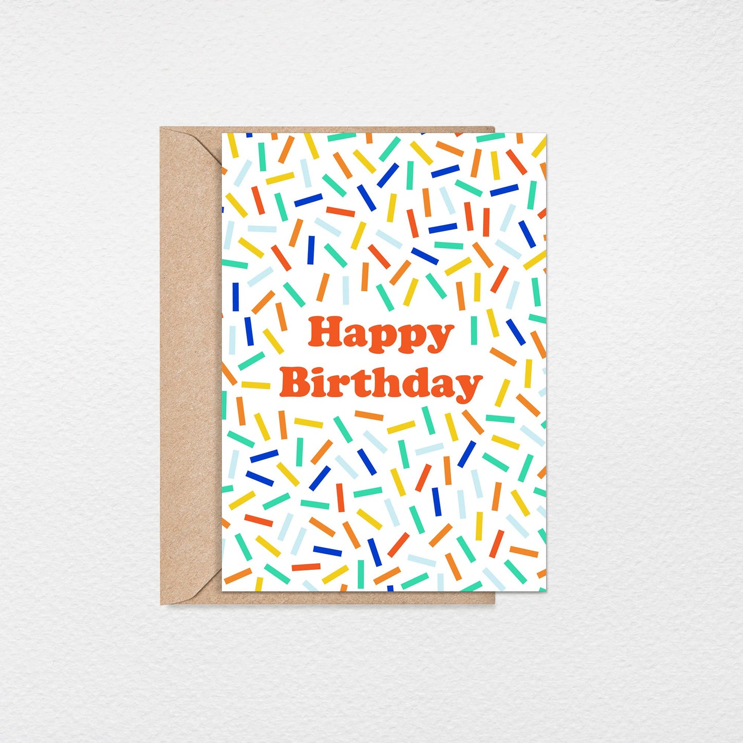 Birthday Confetti 5x7” greeting card from Goods Made By Digitrillnana, Ashley Fletcher. Colorful greeting card.