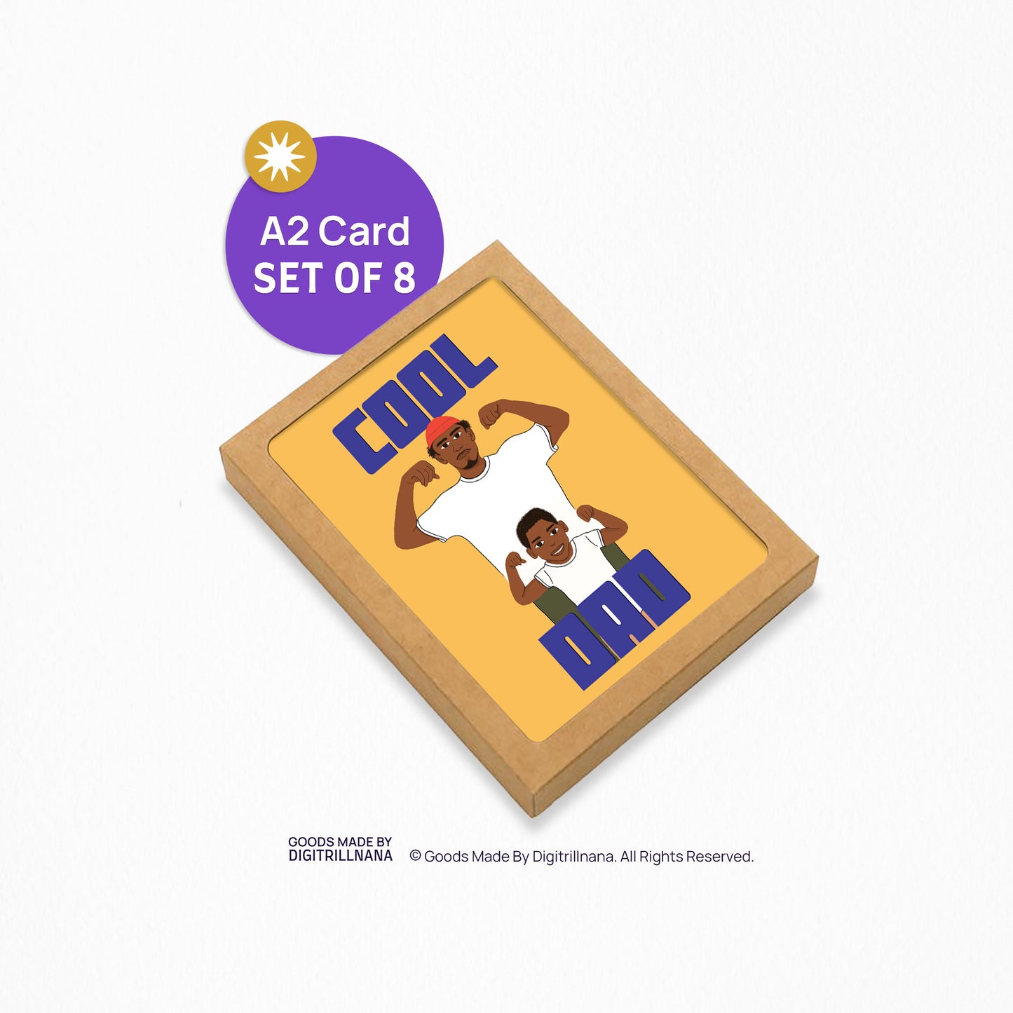 Cool Dad 4.25x5.5” Father's Day Dad greeting card. Black Dad and Son Card. Colorful Eco-friendly Card for Dad from Goods Made By Digitrillnana, Ashley Fletcher. Black Woman Owned. Gifts celebrating Black, African-American culture. Perfect everyday card for Dad and Father's day!