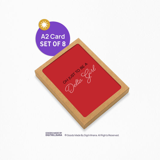 Delta Girl 4.25 x 5.5” A2 size greeting card set from Goods Made By Digitrillnana, Ashley Fletcher. Black Woman Owned. Perfect card for Delta Sigma Theta Sorority Inc! Blank inside. Sisterhood Soror cards.