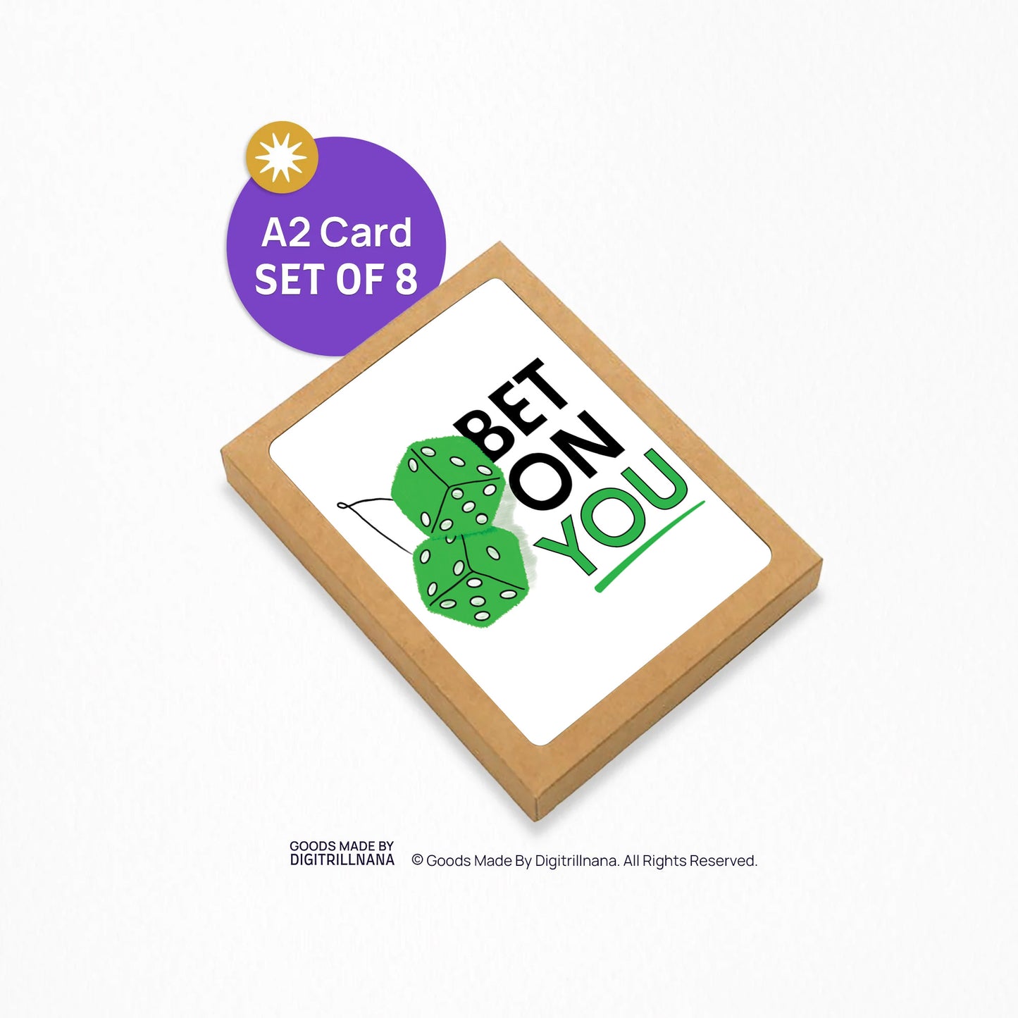 Encourage friends with our inspiring card: green fuzzy dice and 'Bet On You' 4.25 x 5.5” A2 size card. Perfect everyday friendship card. Eco-friendly, Black Woman Owned.