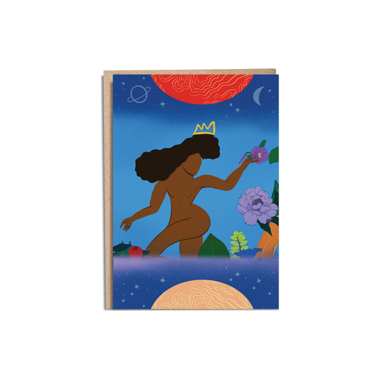 Earth Goddess 5x7” greeting cards from Goods Made By Digitrillnana, Ashley Fletcher. Black Woman Owned. Perfect card to celebrate a Black Woman! Blank inside. Sisterhood cards.