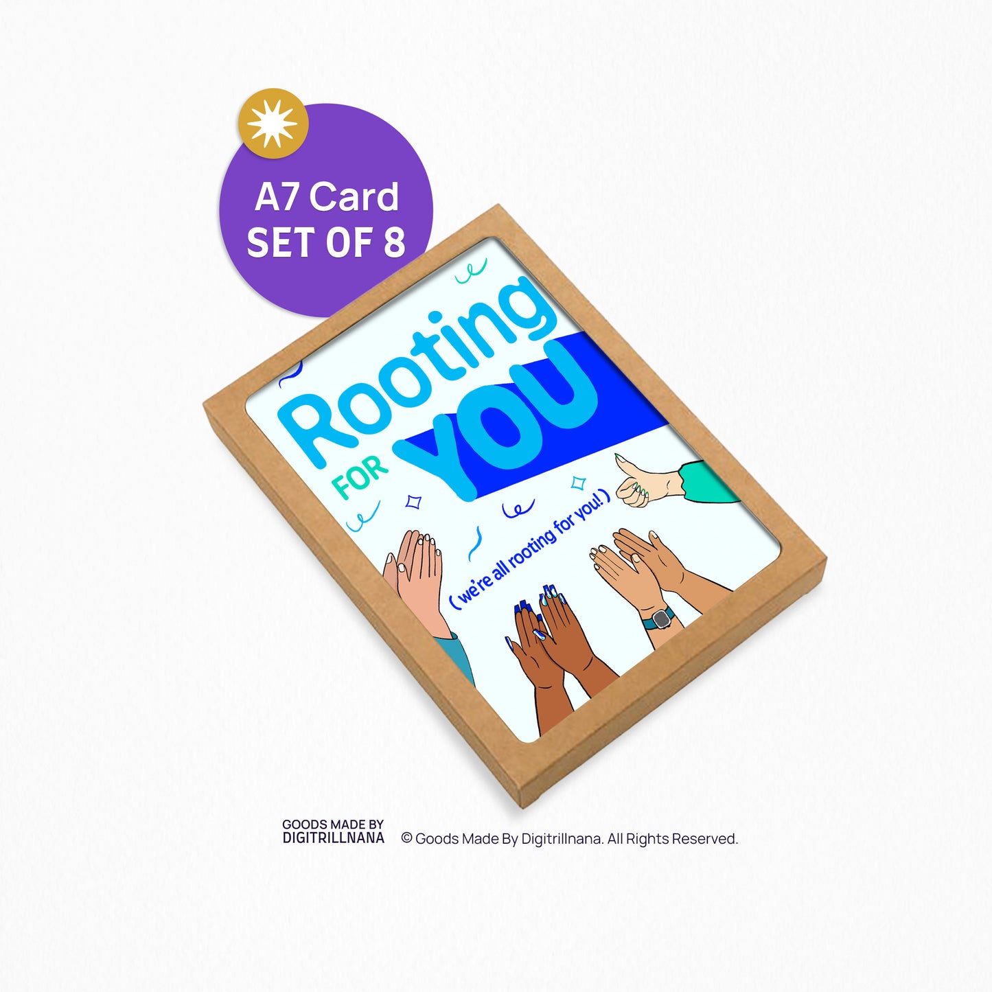 Rooting For You 5x7”, Encouraging, celebrate, congratulations, achievement, big opportunity, greeting cards from Goods Made By Digitrillnana, Ashley Fletcher. Black Woman Owned. Perfect card to cheer on or celebrate a friend!