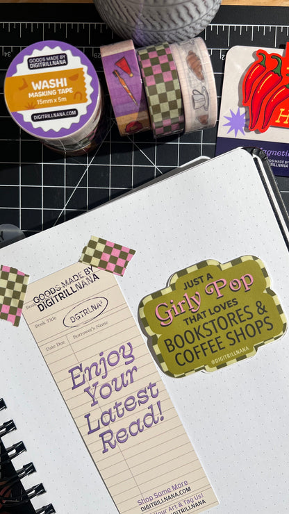 Bold checkered pink and green washi tape for planners, junk journals, and scrapbooking. Shop now!