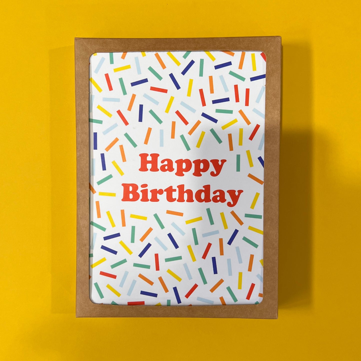 Birthday Confetti 5x7” greeting card from Goods Made By Digitrillnana, Ashley Fletcher. Colorful greeting card. Box of 10.