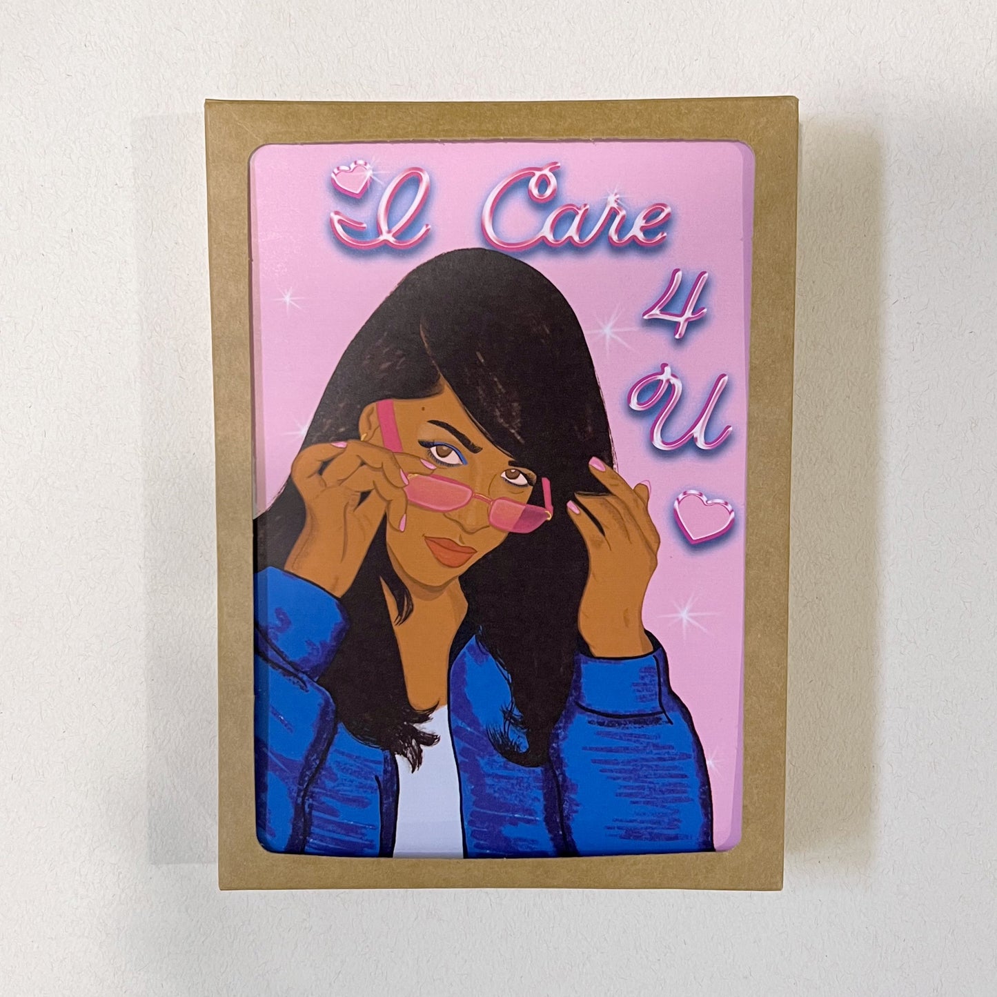 I Care 4 U 5x7” Aaliyah Love Valentines Day greeting card from Goods Made By Digitrillnana, Ashley Fletcher. Perfect card for valentines day! Black Woman Owned.