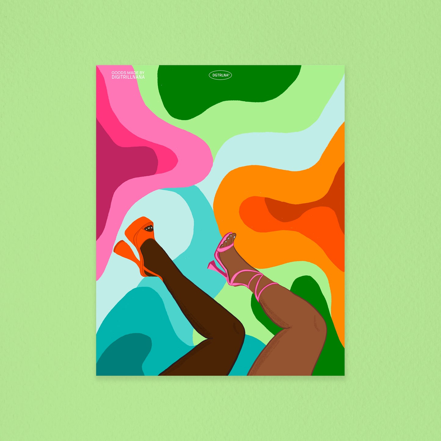 New Heights 8x10” art print from Goods Made By Digitrillnana, Ashley Fletcher. Modern, green, fashion poster, Black Woman art. Perfect for home decor, wall art, art prints, and more! Black Woman Owned.