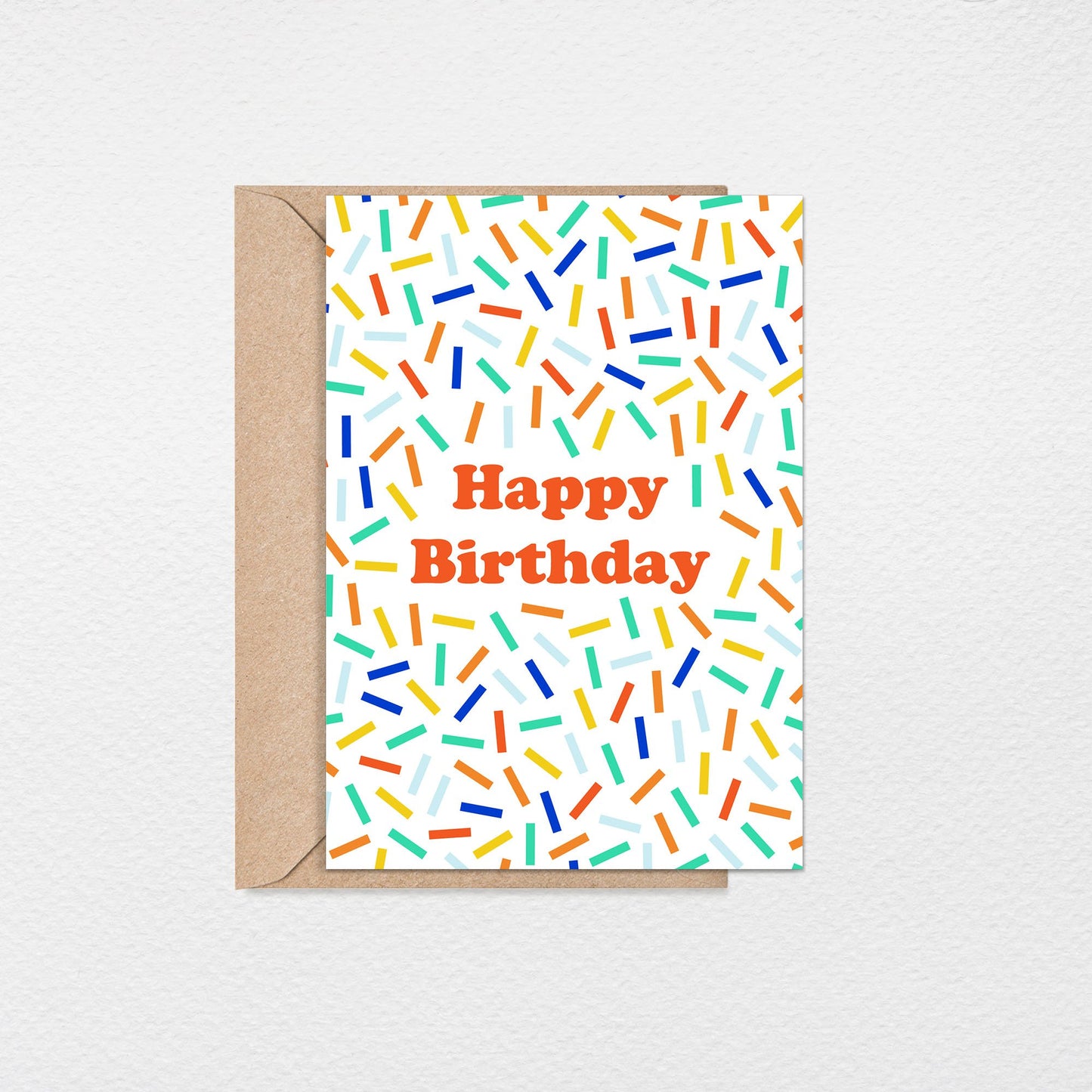 Birthday Confetti 5x7” greeting card from Goods Made By Digitrillnana, Ashley Fletcher. Colorful greeting card.