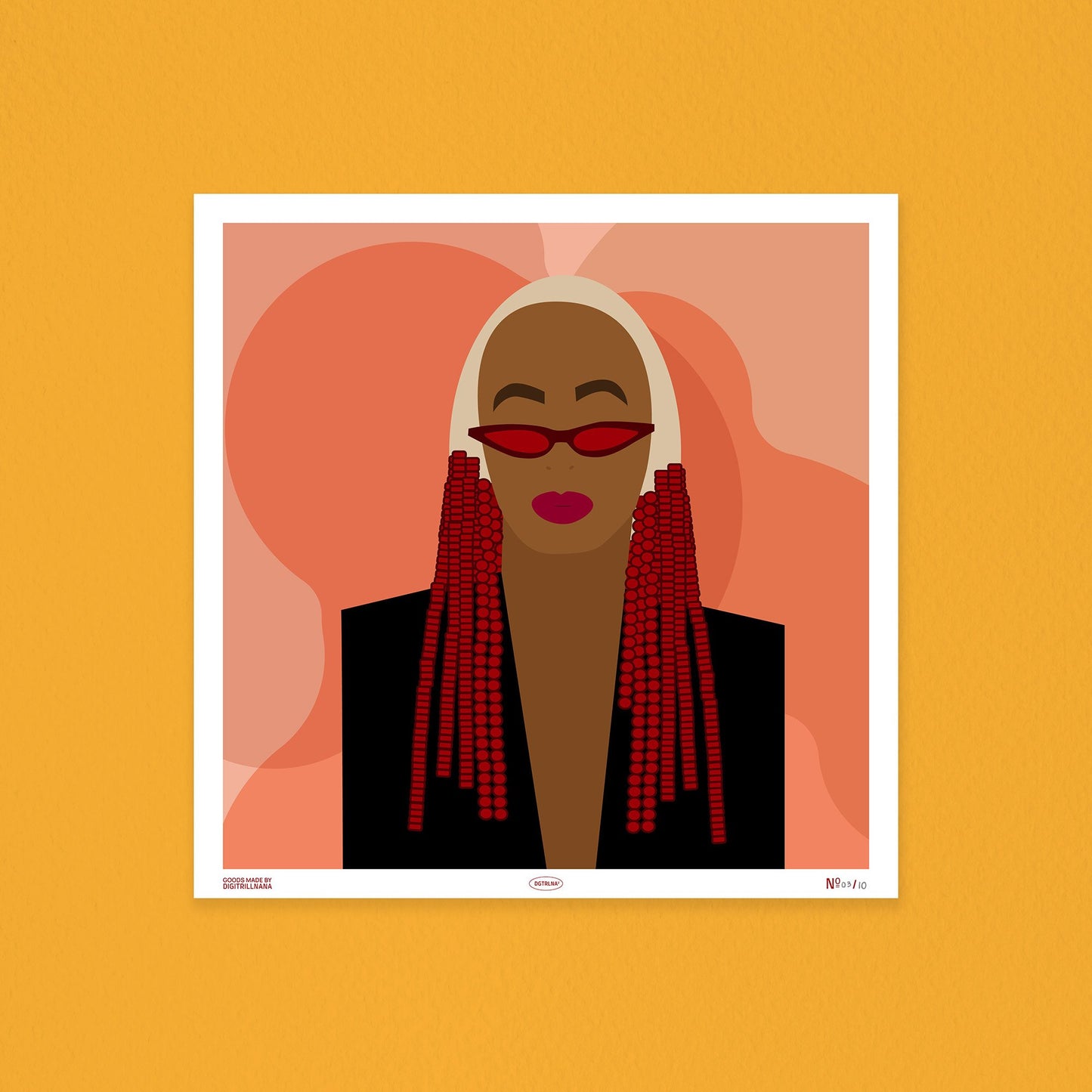 Homage to Solange 12x12” vector art print from Goods Made By Digitrillnana, Ashley Fletcher. Solange Knowles, Fahsion, Black Woman Art. Perfect for home decor, wall art, art prints, and more! Black Woman Owned.