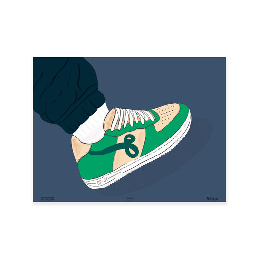 Geiger Diet 9x12” sneaker, air force, John Geiger art print from Goods Made By Digitrillnana, Ashley Fletcher. Art for Men. Perfect for home decor, wall art, art prints, and more! Black Woman Owned.