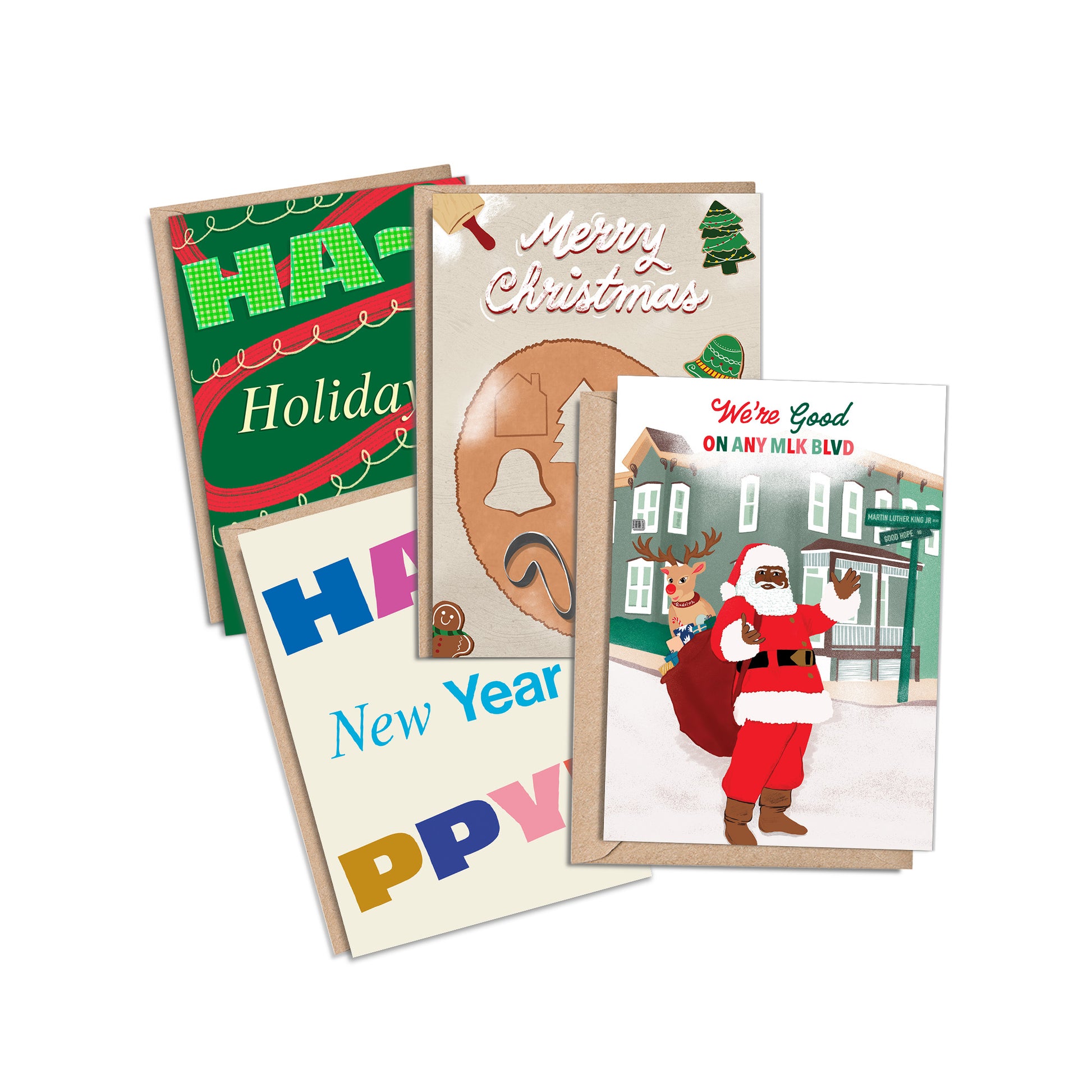 Set of 8, 5x7" Holiday Cards. Assortment of our 5x7" Holiday Christmas Happy New Year Card Collection. Greeting Card Set from Goods Made By Digitrillnana, Ashley Fletcher. Colorful greeting cards. Black Woman Owned.