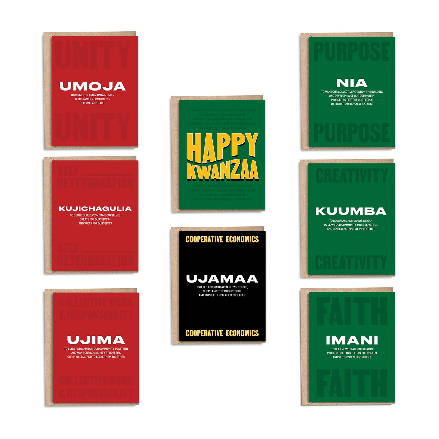 Happy Kwanzaa Greeting Card Set A2 4.25x5.5” holiday Black Culture Kwanzaa Christmas greeting card from Goods Made By Digitrillnana, Ashley Fletcher. Black Woman Owned. Habari Gani, Umoja, Imani, Kuumba, Kwanzaa Card, Christmas card. Perfect card to celebrate Kwanzaa!